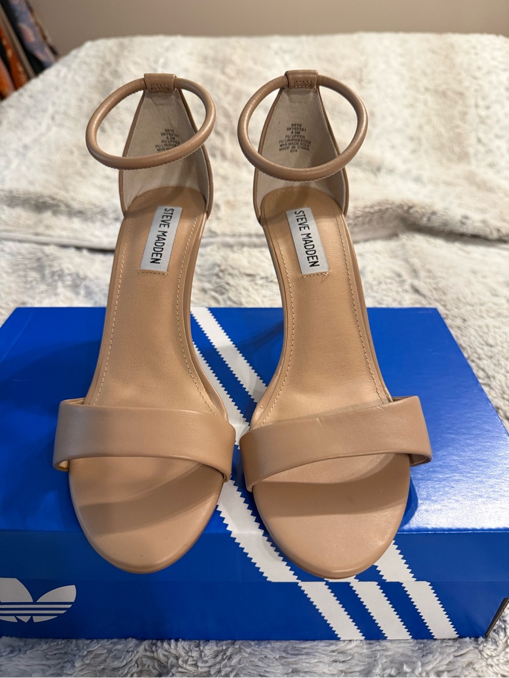 Steve Madden Tan/Nude/Beige Ankle-Strap Open Toe Sandal Heels